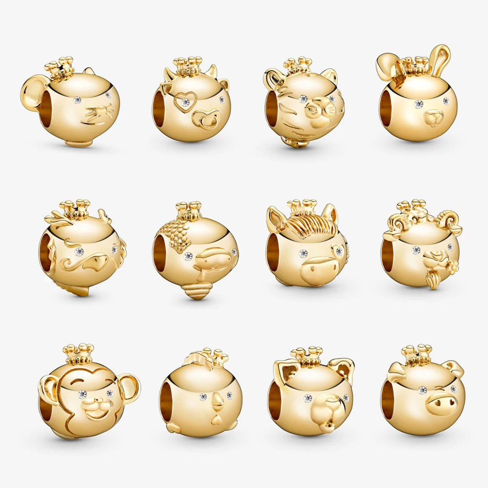 925 스털링 실버 부적 비즈 원래 조디악 드래곤 타이거 토끼 적합한 판도라 팔찌 목걸이 여성 쥬얼리