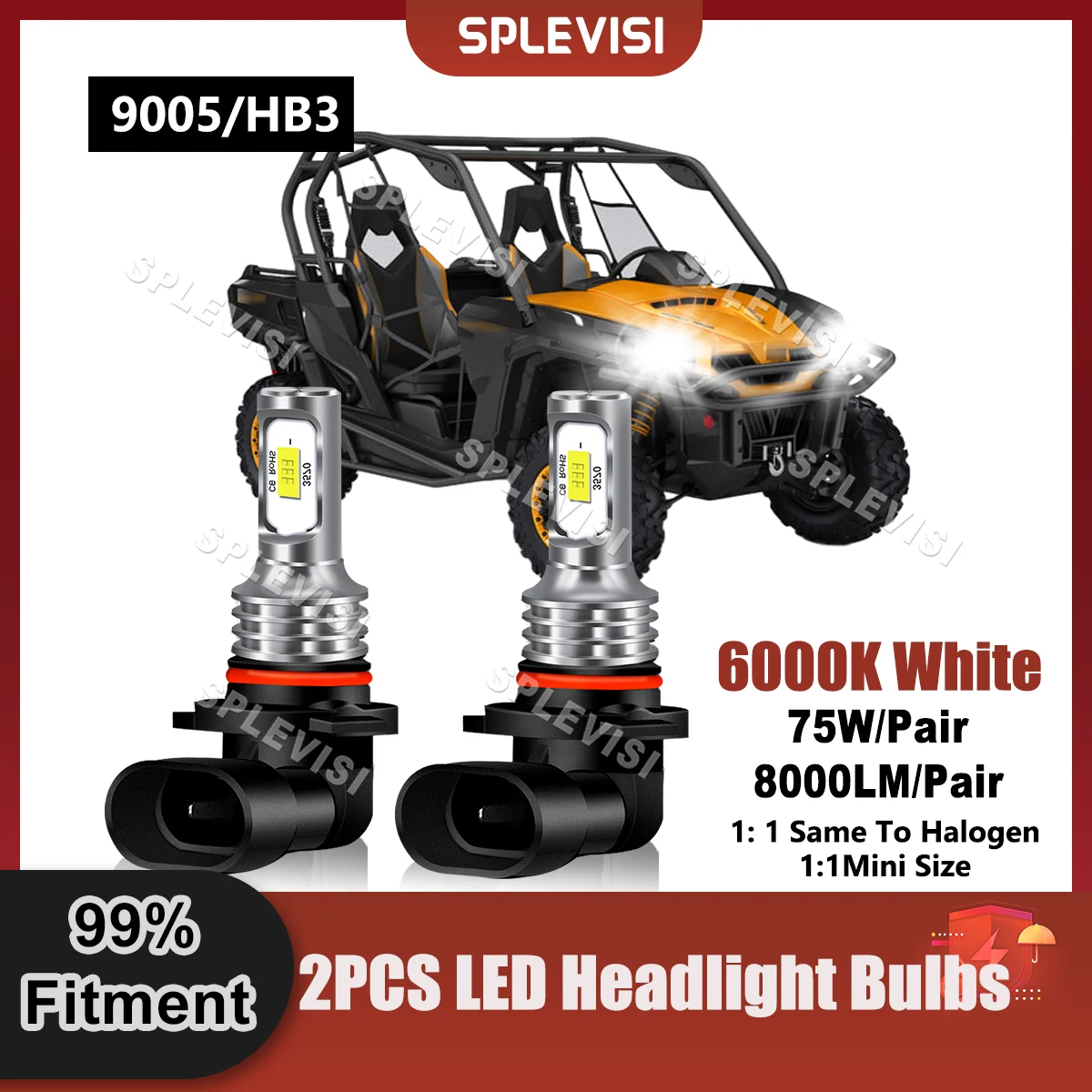 2X 9005/HB3 Replace LED Headlight Bulbs Pure White For Can-Am Commander 1000 2011 2012 2013 2014 2015 2016 2017 2018 2019