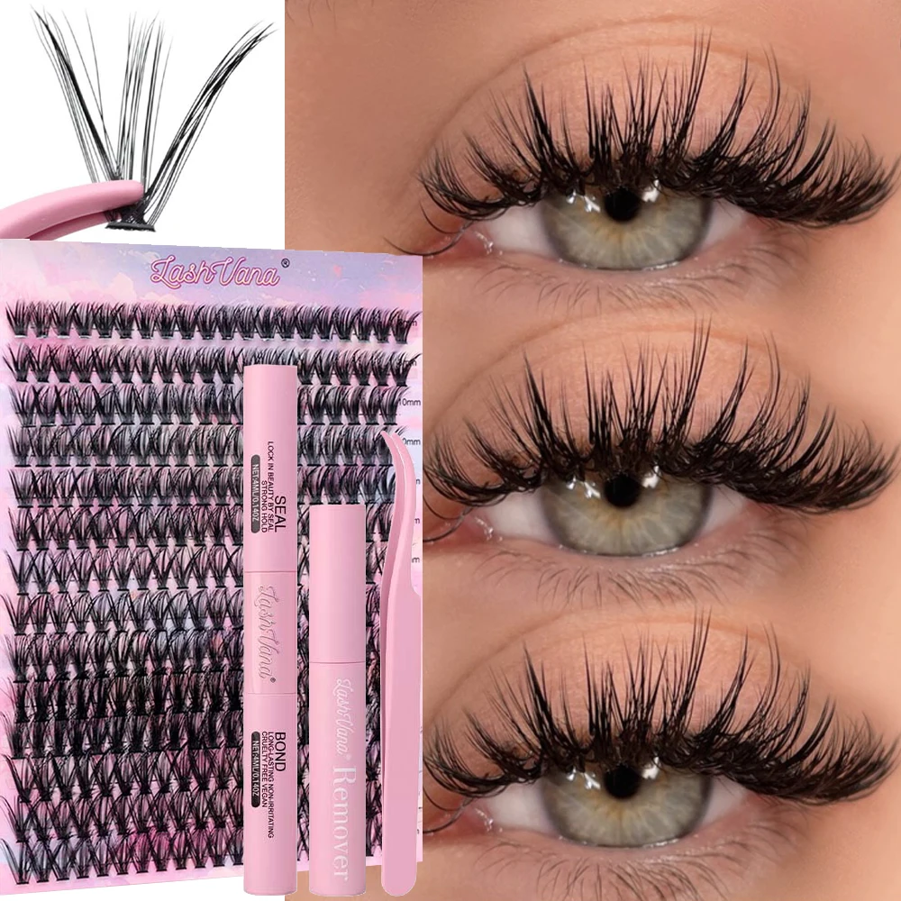 8mm-10mm Individual Lashes Kit Natural Long DIY Cluster Eyelashes with Lash Bond and Seal Extension Kit Makeup Tools Faux Cils