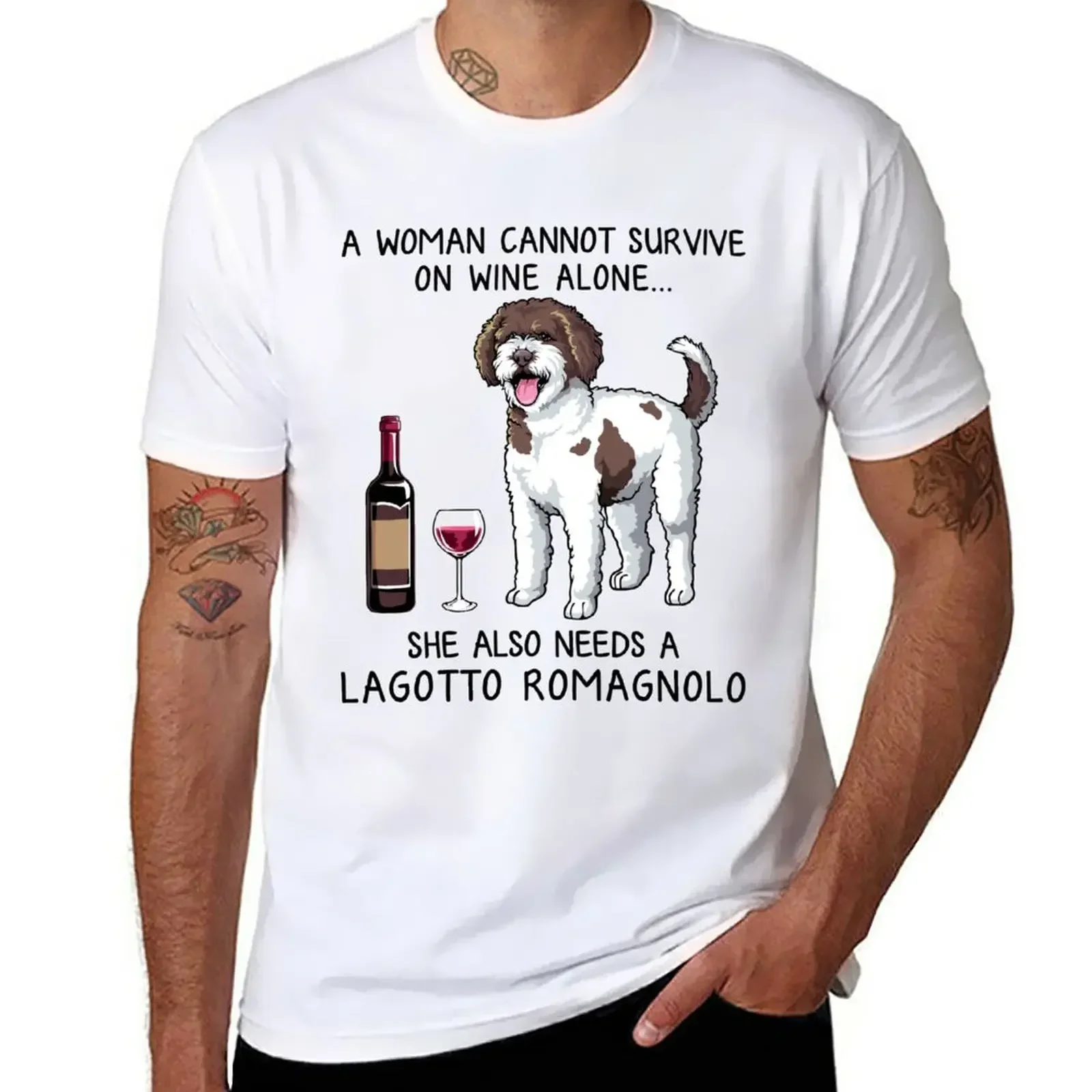 Cheavyweight streetwear anime  clothes New New Lagotto Romagnolo dog and wine Funny gift for dog mom tops mens workout shirts