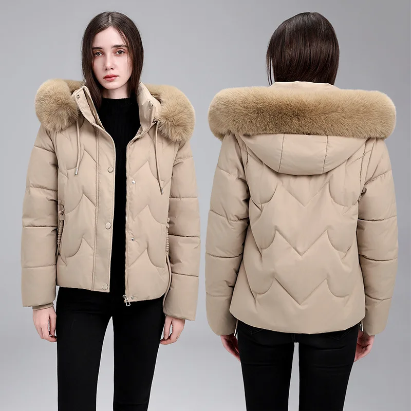 Winter Coat Removable Sleeve Cotton Padded Jacket Women Parkas Big Fur Collar Short Hooded Down Cotton Jacket Female Outerwear