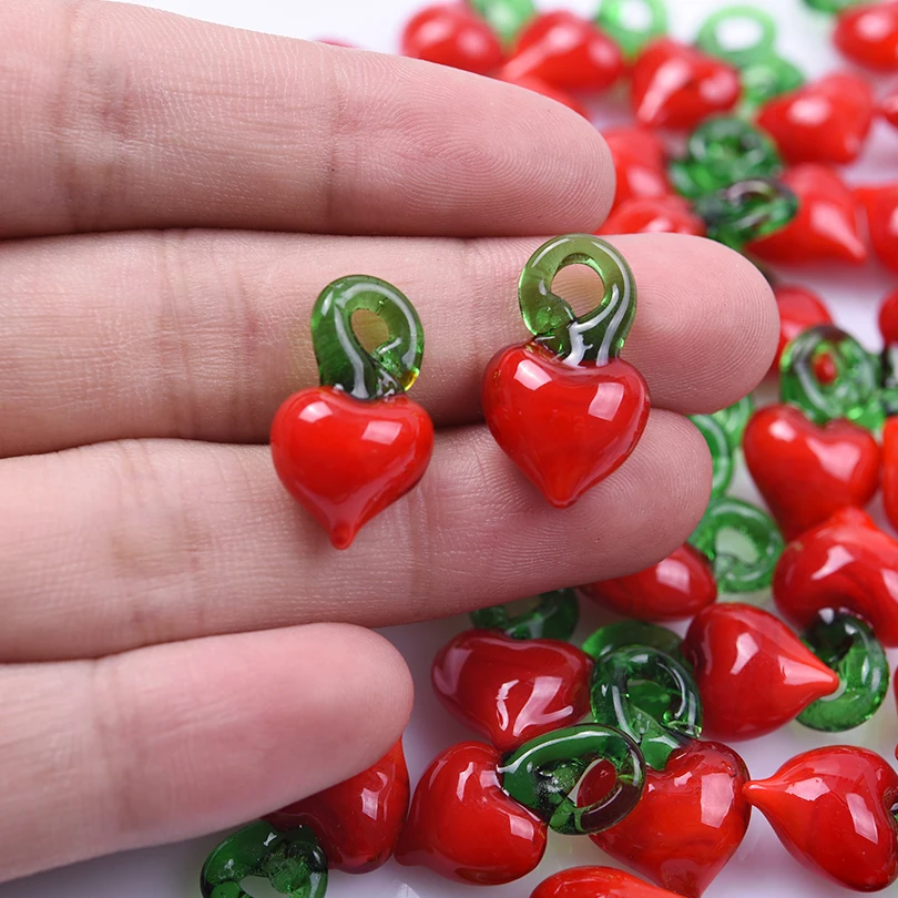 10pcs Fashion Vegetable Chili Radish Eggplant Pendant Glass Material Handmade DIY Necklace Jewelry Pendant Accessories Findings