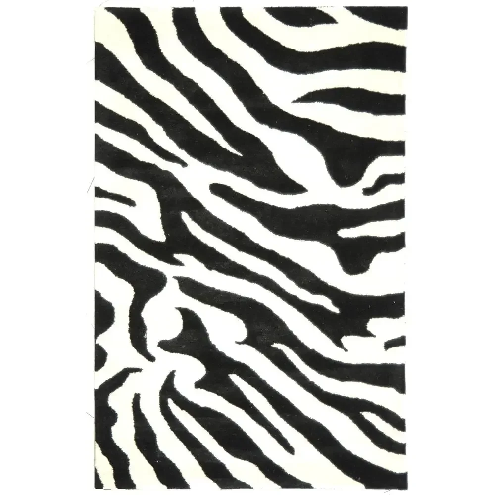 3'6 x 5'6 Handcrafted Wool Rug - White & Black, Perfect for High Traffic Entryways, Living Rooms, Bedrooms