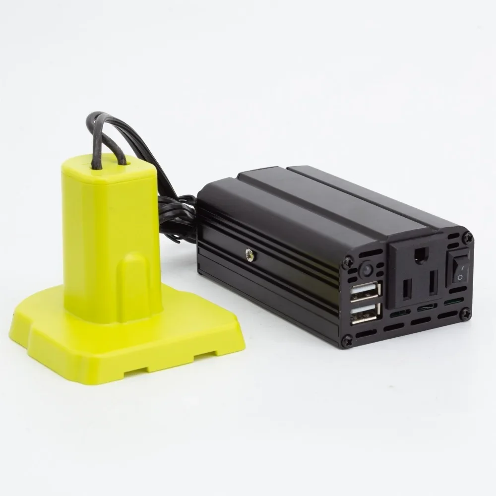 200W Portable Power Inverter Outlet Adapter For RYOBI 18V ONE+ Lithium Ion DC 18V To AC 110V Powered with Dual USB 5V2.4A