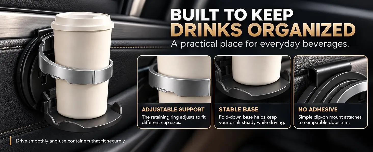 Autotür-Getränkehalter, faltbarer Clip-on-Getränkehalter für Flaschen, Kaffeetassen, Autotassen, Wasserbecher, Organizer, Aufbewahrungsregal – Detail 5