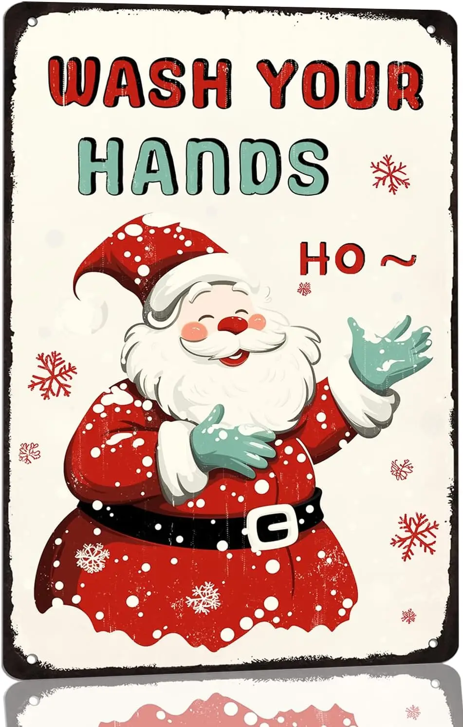 Funny Santa Claus Theme Bathroom Metal Signs,Wash Your Hands Christmas Decor,Home Wall Art Decor for Kitchen,Toilet Restroom Caf