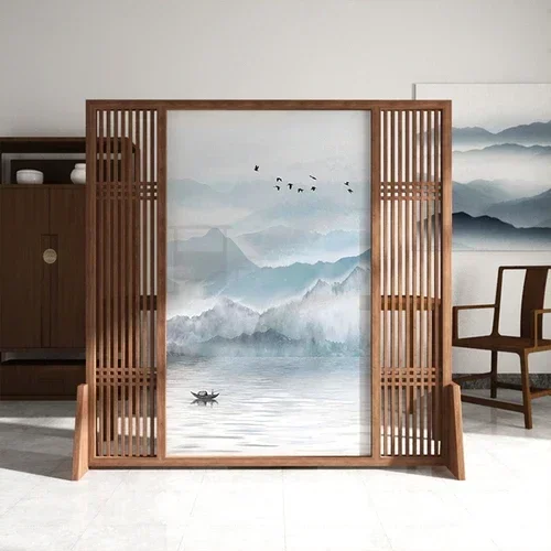 

Home Living Room Entrance Office New Japanese-Style Solid Wood Grille Screen Mobile Partition Wall