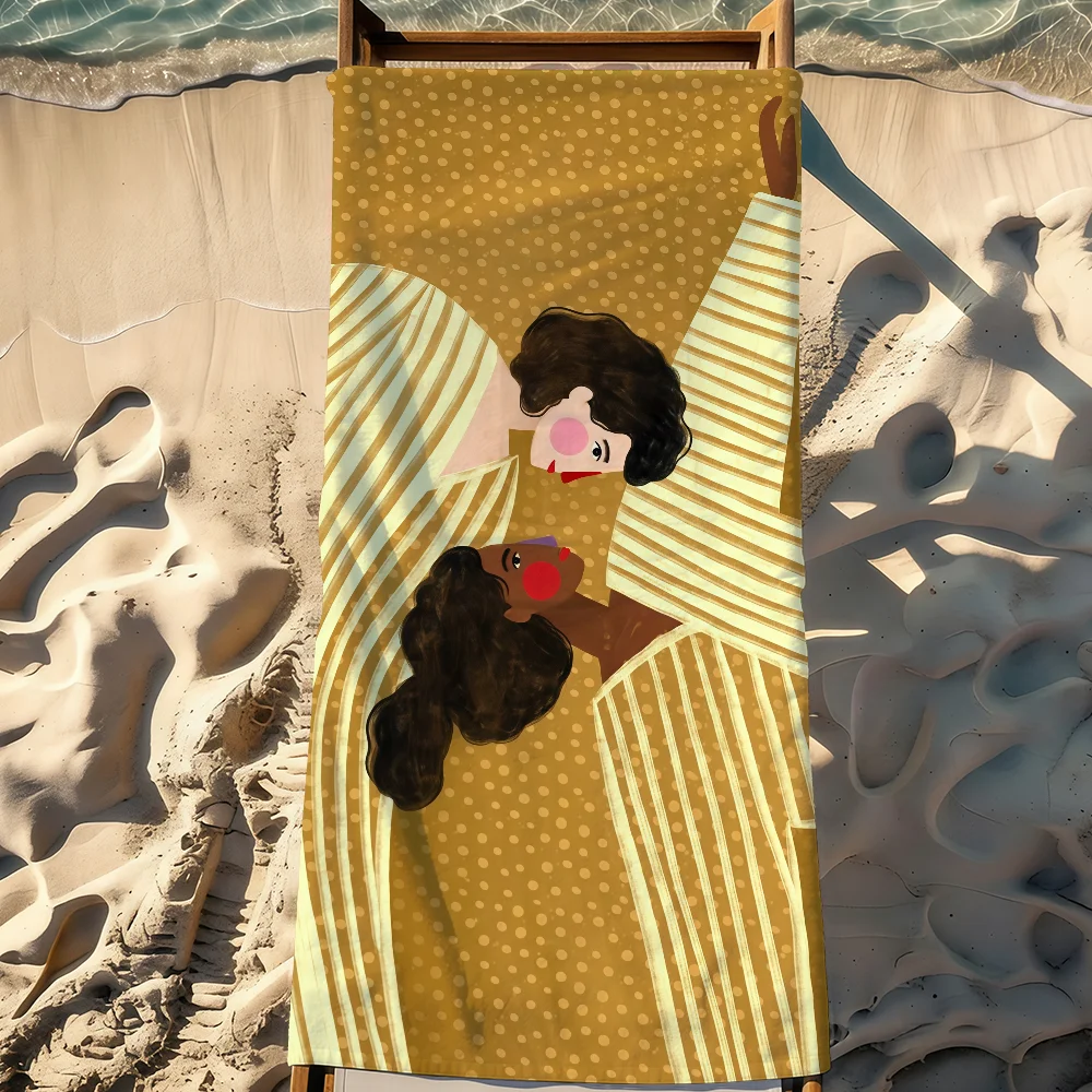 Line Art Women Towel Sports Quick Dry Travel Camping Gear Sandproof Soft Light Large Beach Towel