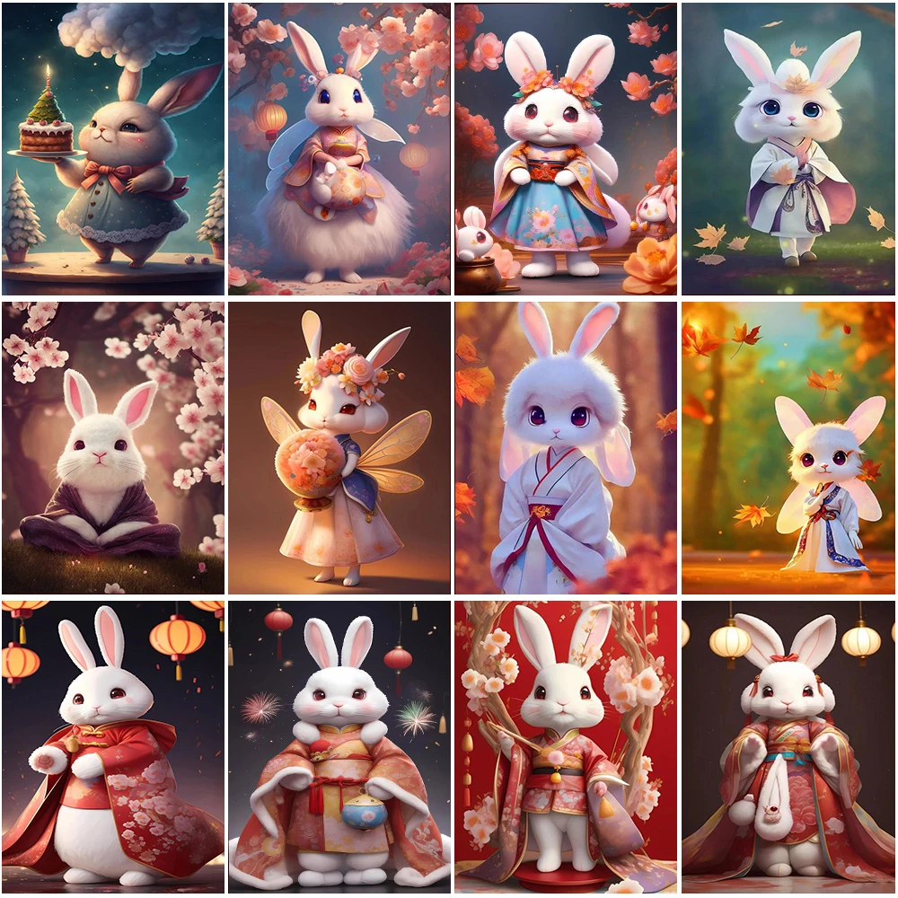 DIY 5D Diamond Painting Cute Animal Mosaic Rabbit Cat Fox Anthropomorphic Diamond Embroidery Home Decoration