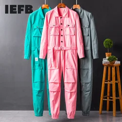 IEFB Men's And Women's Workwear Long Sleeve  Jumpsuit Bink Blue Grey Single Breasted Lapel Cloth 2023 New   Autumn Trousers