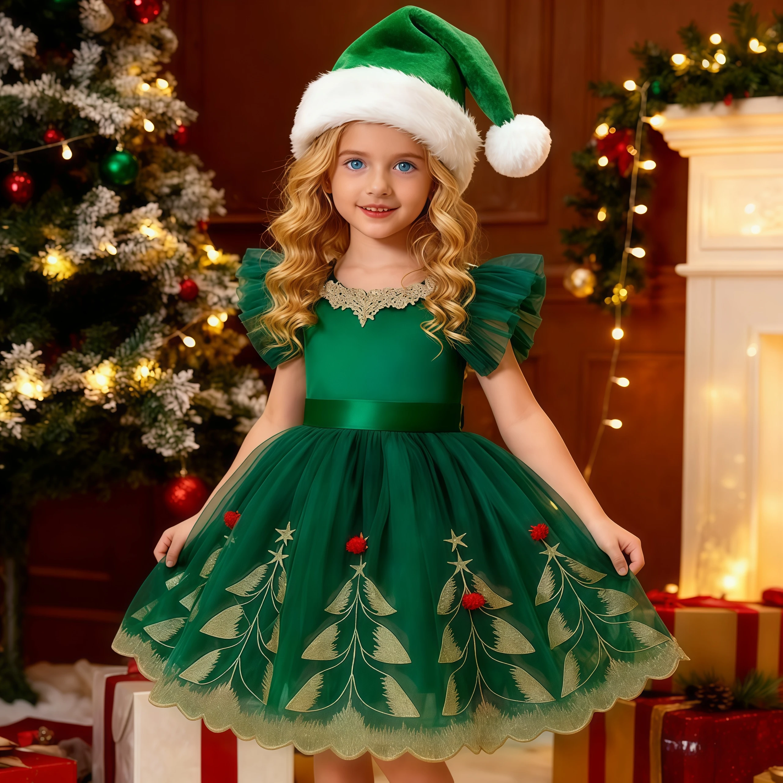 Mädchen Weihnachten Party Grüne Elfe Spitze Prinzessin Kleider Gläser Hut Für Kinder Santa Claus Party Geburtstag Weihnachten Abend Ballkleid