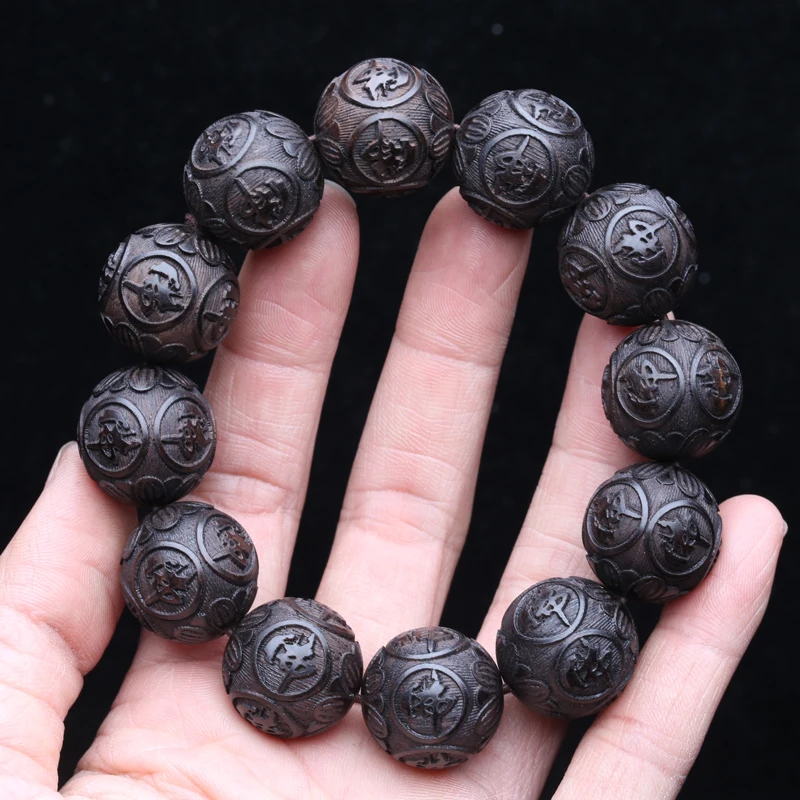 Ebony Beads Wood Carving Beaded Amulet Pendant Buddhist Buddha Statues Lucky Amulet Carving Wooden Artifact Bracelet