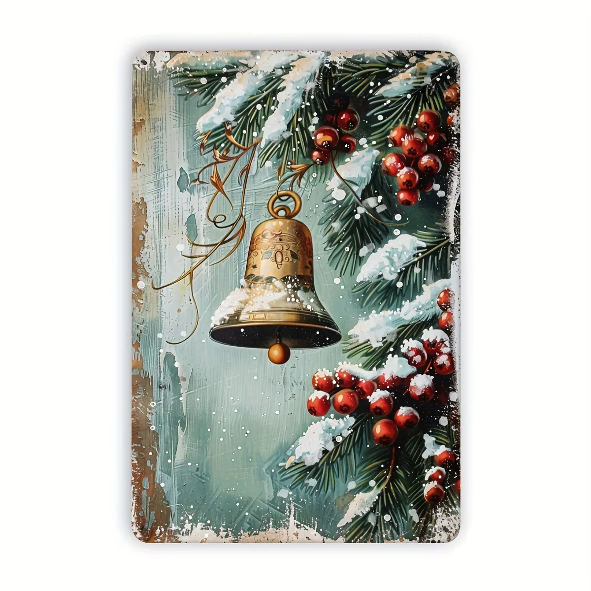1 Stück Vintage Bells Weihnachts-Metallblechschild für Heimdekoration, Cafés und Weihnachtsmärkte, klassische Feiertags-Atmosphären-Wandkunst, Outdoo
