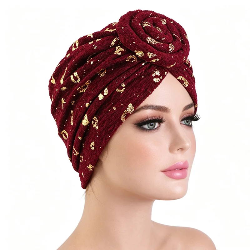 New Women Hijabs Turban Hats Sequin Solid Color African Head Wraps Elastic Hair Head Cover Bonnet Wedding Party Headpiece Turba
