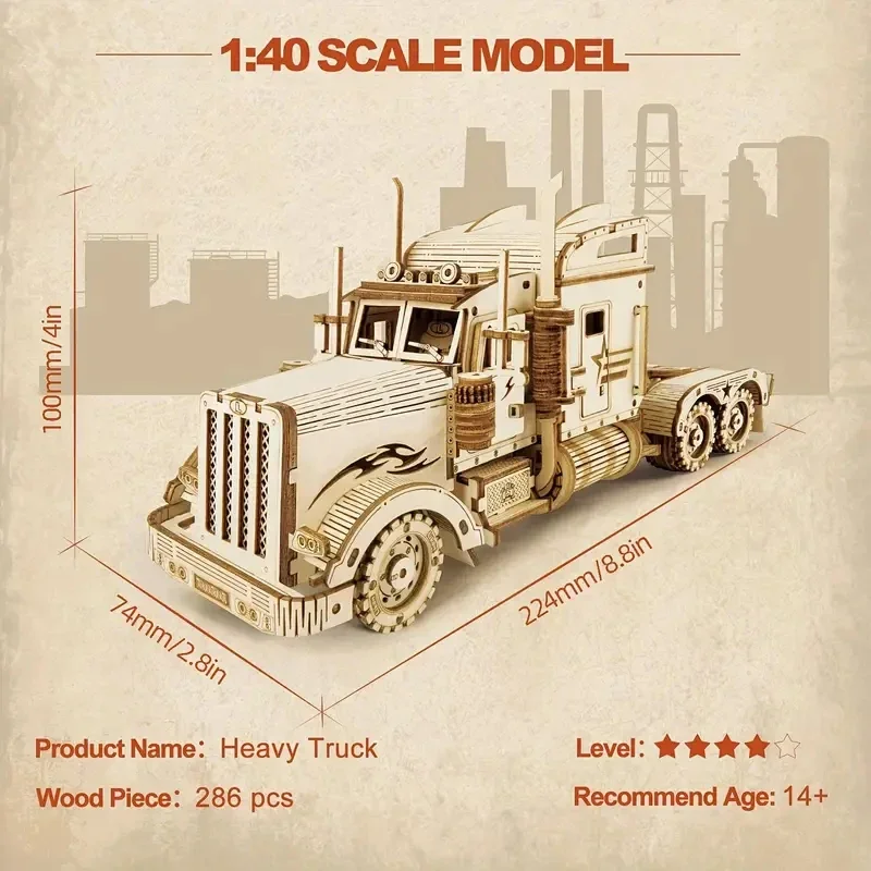 Modello di camion Fai da te Puzzle in legno 3D Kit di blocchi di costruzione Giocattolo di assemblaggio Regalo di compleanno per bambini Decorazioni per la casa per adulti