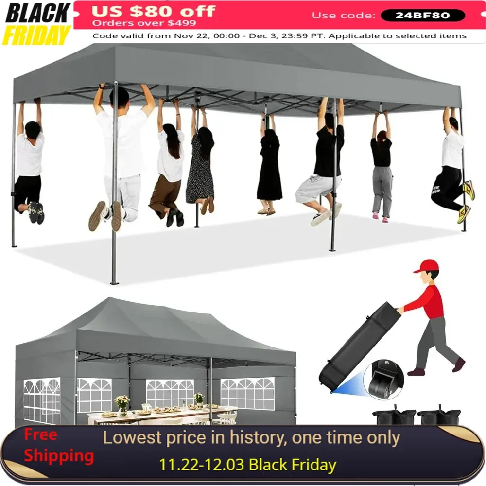 10x20 Pop up Heavy Duty Canopy Tent with 6 sidewalls Commercial Heavy Duty Tent UPF 50+ All Weather Waterproof Outdoor Wedding