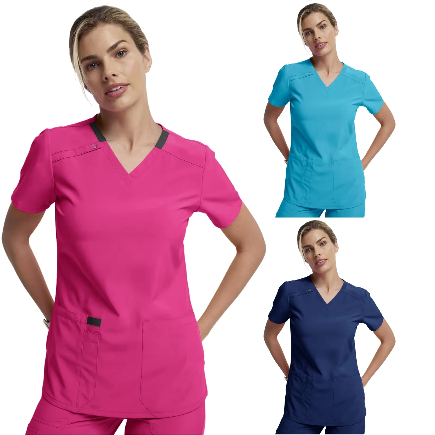 

3Colors Solid Vneck Pocket Scrub Shirt Hospital Uniform Women Men Scrub Blouse Surgical Clothes Joggers Top Medical Accessories