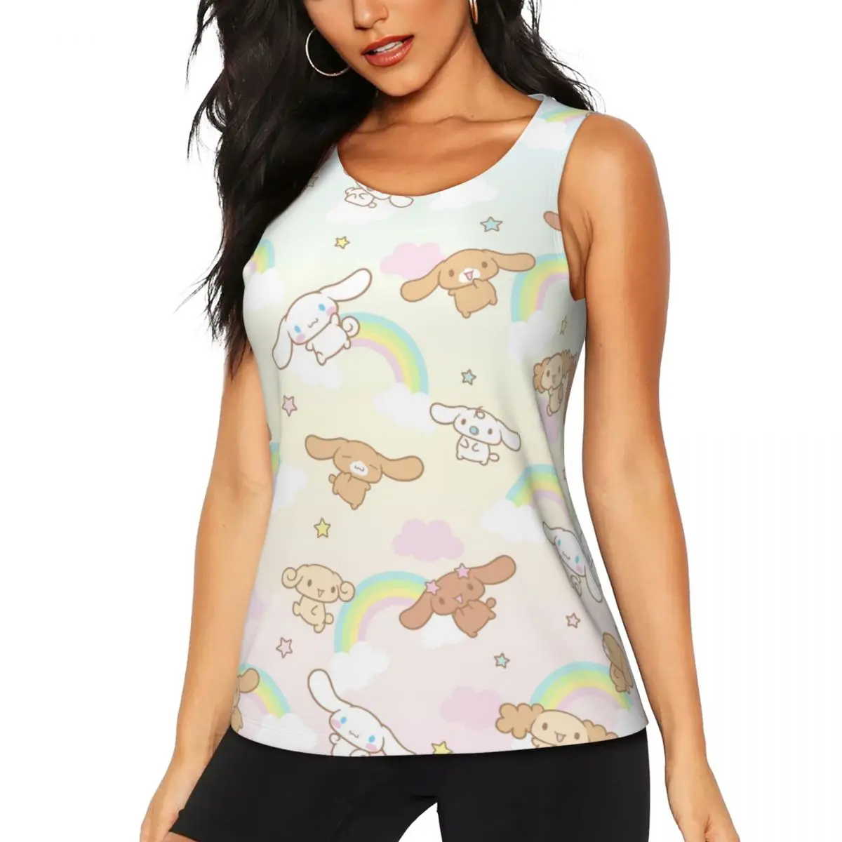 Womens Cinnamaroll Workout Tank Tops Cut Print Athletic Fitness Shirts Sleeveless For Yoga Running