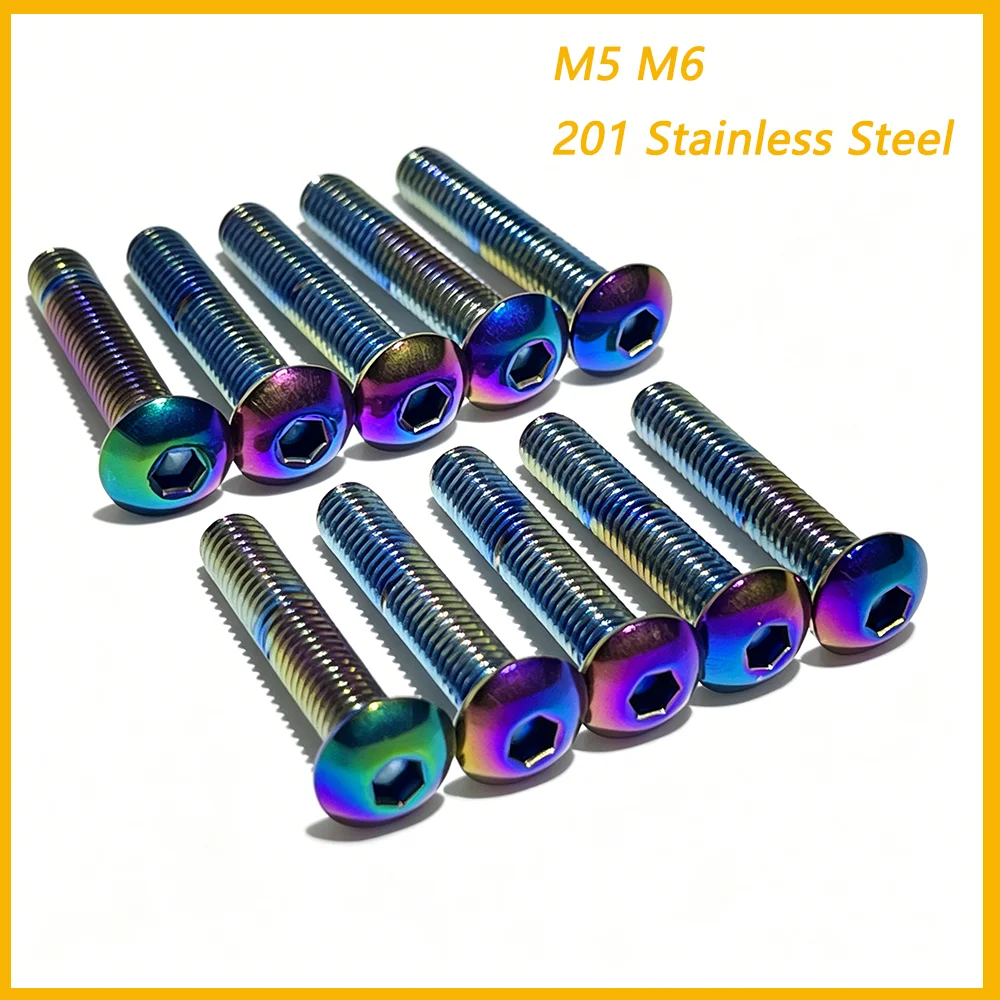 5pcs 201 Stainless Steel Round Button Head Hex Socket Screws 4.8 Grade M5 M6 for Motorcycle Mod Furniture Assembly Hardware