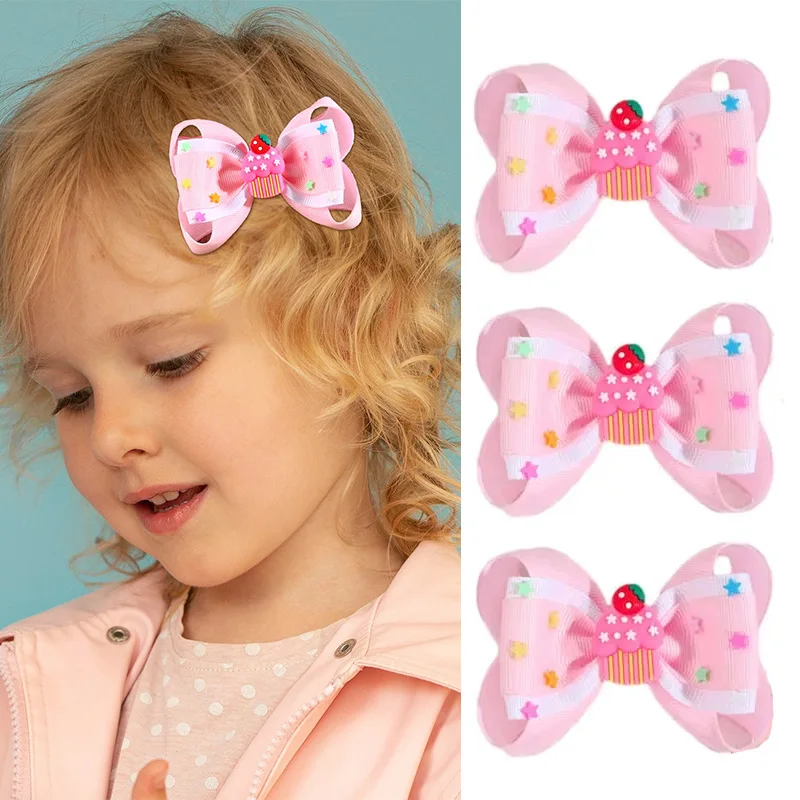 Oaoleer 2Pcs/set New Ice Cream Hair Bow Clips for Baby Girls Cute Ribbon Bows Hairpins Kids Headwear Hair Accessories  Barrettes