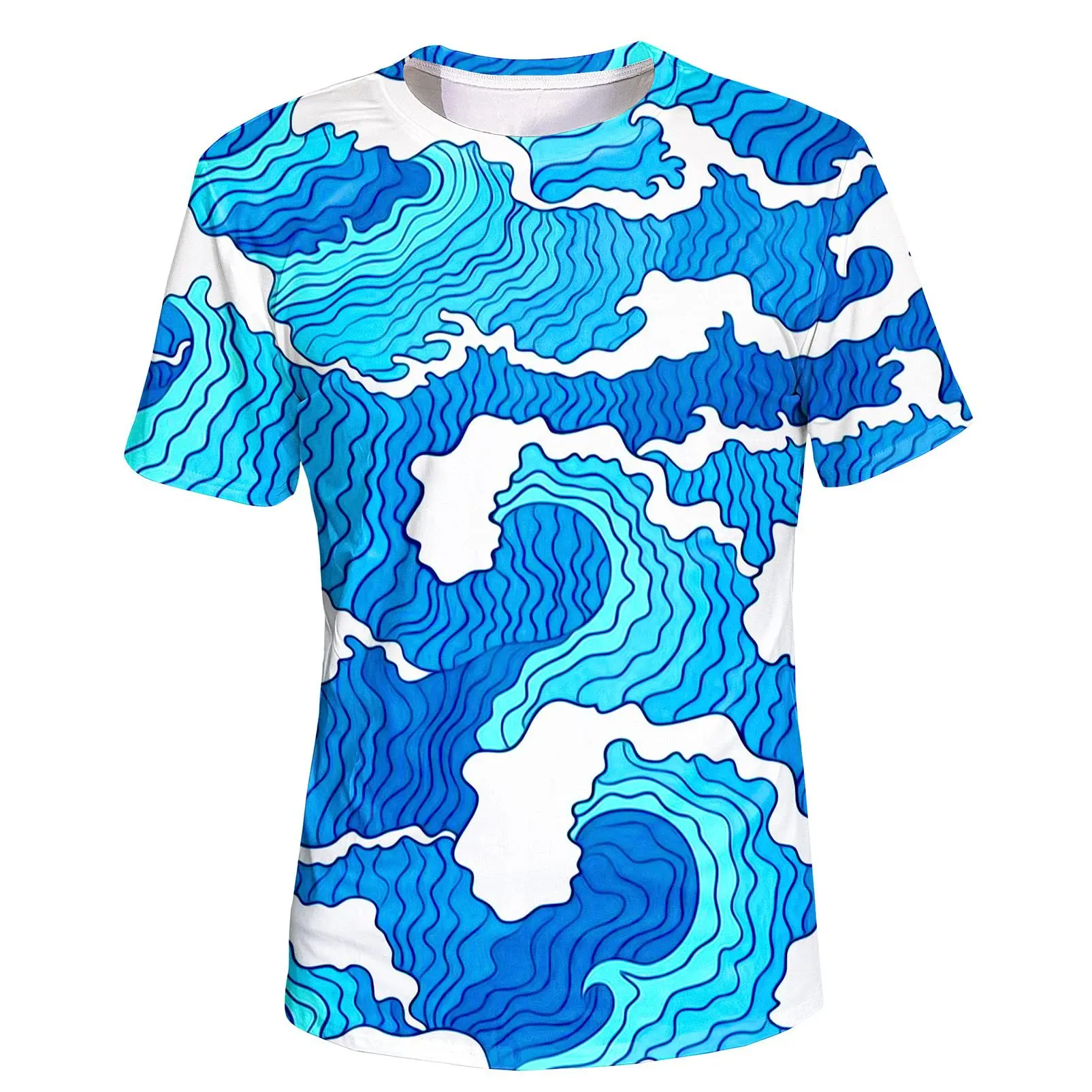 

Street cool men's 3D digital printed striped graphic loose round neck short sleeved casual T-shirt men's and women's top