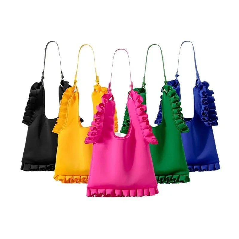 New Satin Niche Design Skirt ShoulderBag Women's Pleated Fungus Side Tote Bag Korean Armpit Bag Shopping Bag Purses and Handbags
