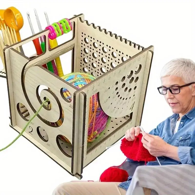 1PC Wooden Yarn Bowl Crochet Knitting Holder All-in-One Yarn Dispenser Crocheting Accessories Gift
