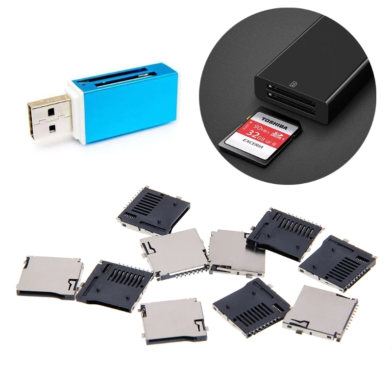 10 PCS Push-Push Type TF Micro SD Card Socket Adapter Automatic PCB Mount Connector 9 Pin SD Memory Card Socket Holder