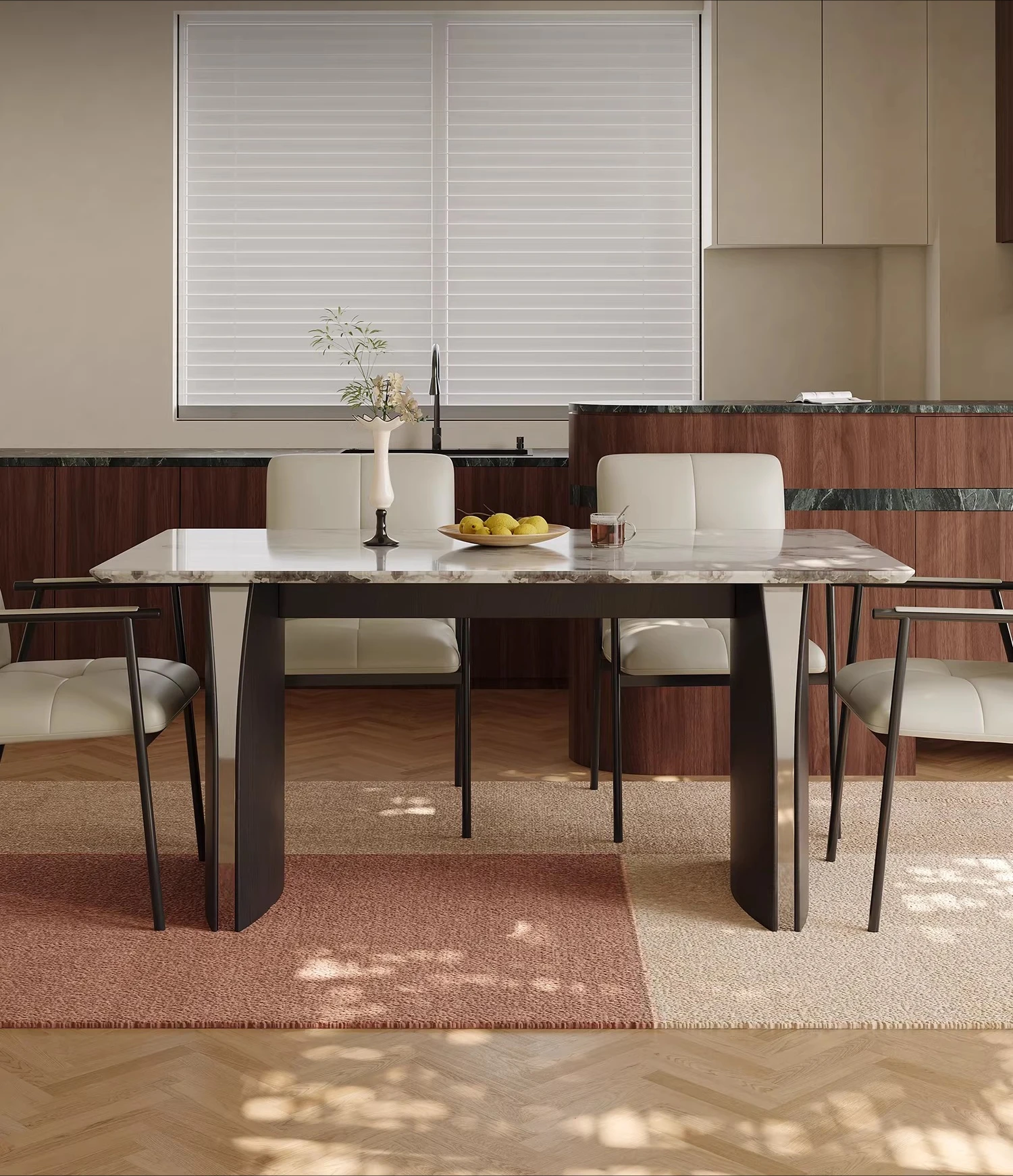 

Minimalist marble dining table large white replica natural stone dining table household small apartment rectangular dining table