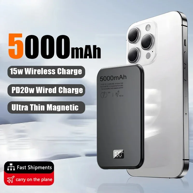 50000mAh Thin Magnetic Wireless Power Bank PD20W Fast Charging Portable External Battery for Magsafe For iPhone 2025