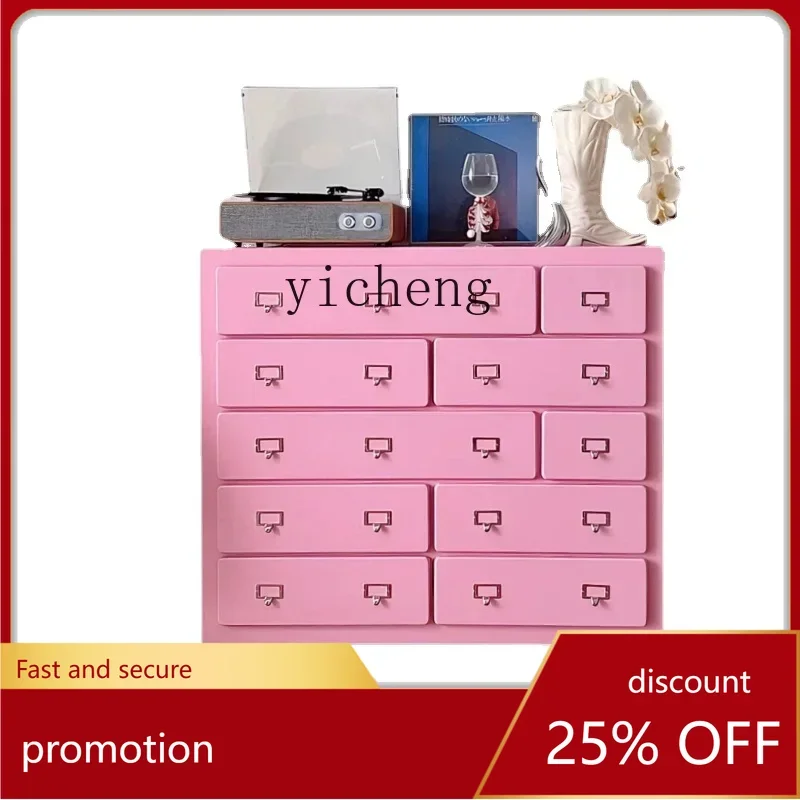 

CZ Storage Chest of Drawers Living Room Locker Modern Multi-Drawer Display Cabinet Pink Solid Wood Entrance Cabinet