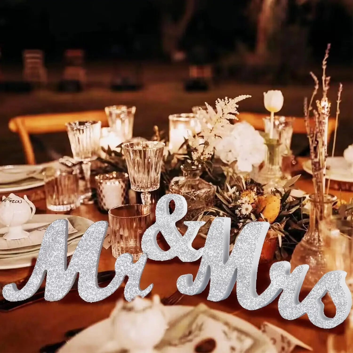 Rustic Silver Mr. & Mrs. Letters Wedding Signs for Wedding Table Deroation for Photo Props/Party Table/Anniversary/Valentine'