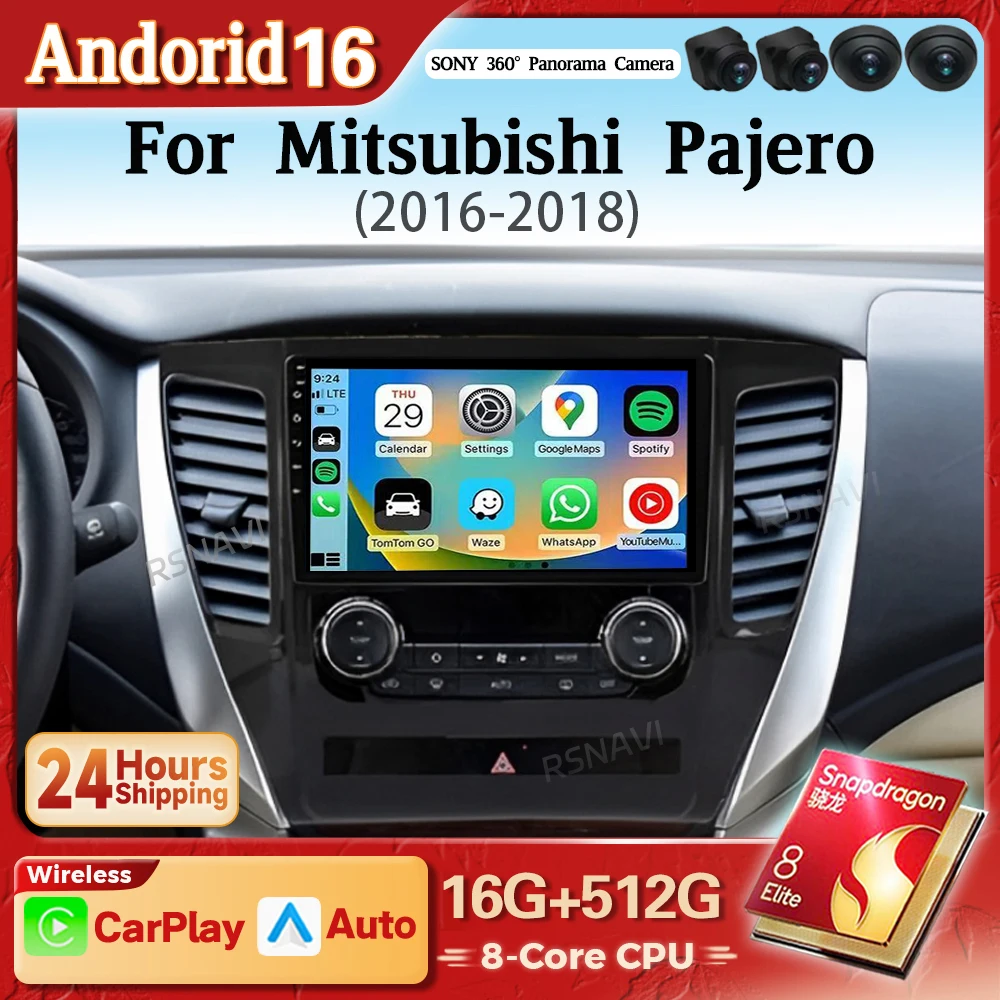 Radio Multimedia para Auto con Pantalla 2K y Android 16 Carplay para Mitsubishi Pajero Sport 2016-2018, Qualcomm Stereo Inalámbrico