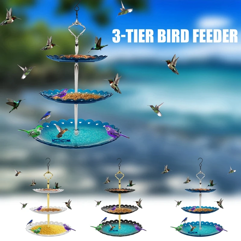 3-Tier Plastic Hanging Bird Feeder Birdbath For Outdoor Garden Decor, Yard Farm Water Feeder Hummingbird Bird Feeder Supplies