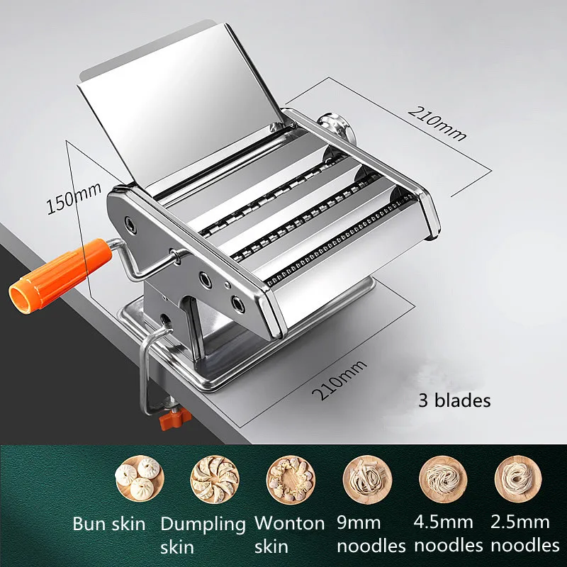 Household Kitchen Stainless Steel Manual Pasta Maker Machine Hand Crank Pastry Roller Spaghetti Noodle Maker