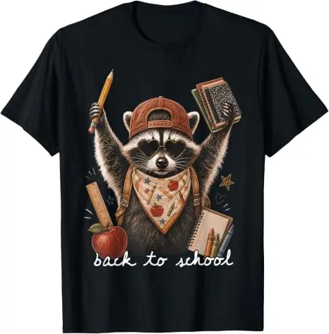 Lustiges T-Shirt für Lehrer der vierten und sechsten Klasse mit wildem Waschbären zum Schulanfang, Y2k-Schulkleidung, niedliche Kleidung für Schüler und Lehrer zum ersten Schultag – Detail 13
