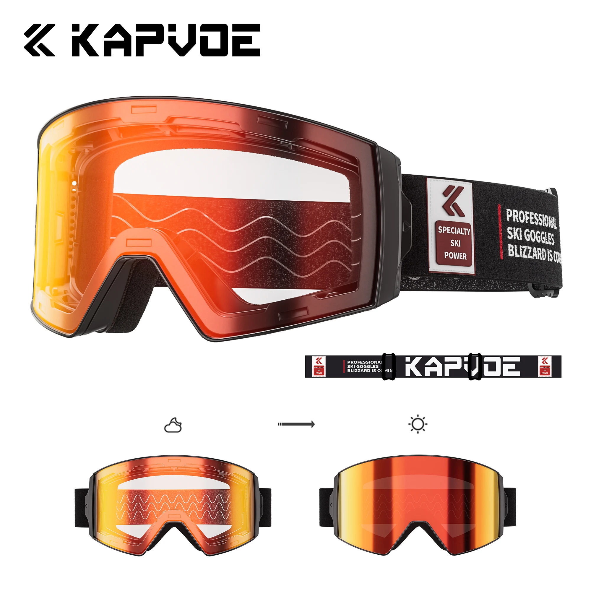 

KAPVOE Outdoor Anti-fog Photochromic Ski Goggles Winter Snow Sports for Unisex Snow Glasses UV400 Magnetic Snowboard Glasses