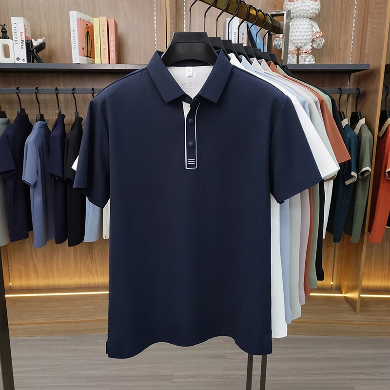 High end ice silk breathable short sleeve polo shirt brand fashion new men's comfort summer luxury business casual lapel T-shirt