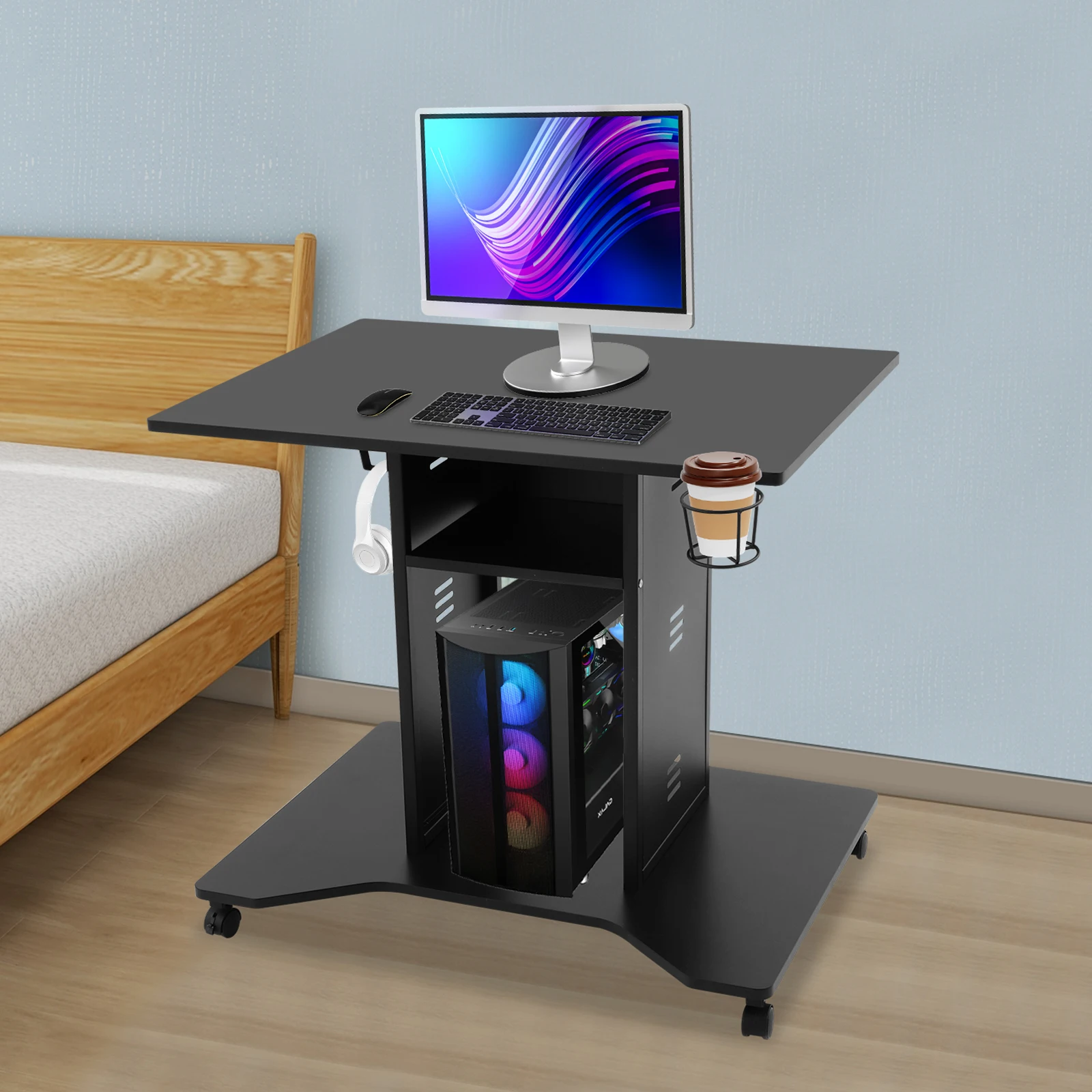 Rolling Desk,Mobile Desk for Small Space,Mobile Computer Desk 31.5*23.62*29.53in for Living Rooms,meeting Rooms, Reception Areas