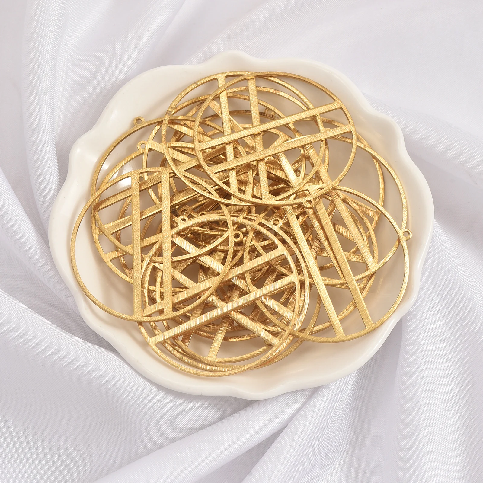 4pcs brass circular brushed single hanging double horizontal circle bracelet necklace pendant DIY jewelry making accessories