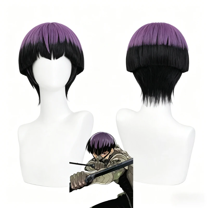 Kaiju No. 8 Soshiro Hoshina Cosplay Synthetic Hair Black Purple Short Styled Halloween Party Wig