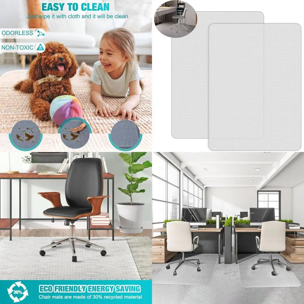 

Двойные коврики для офисных стульев для ковров, 48 x 60, прозрачная, толстая и прочная защита для ковров с противоскользящими ручками, гладкое скольжение, без завитков