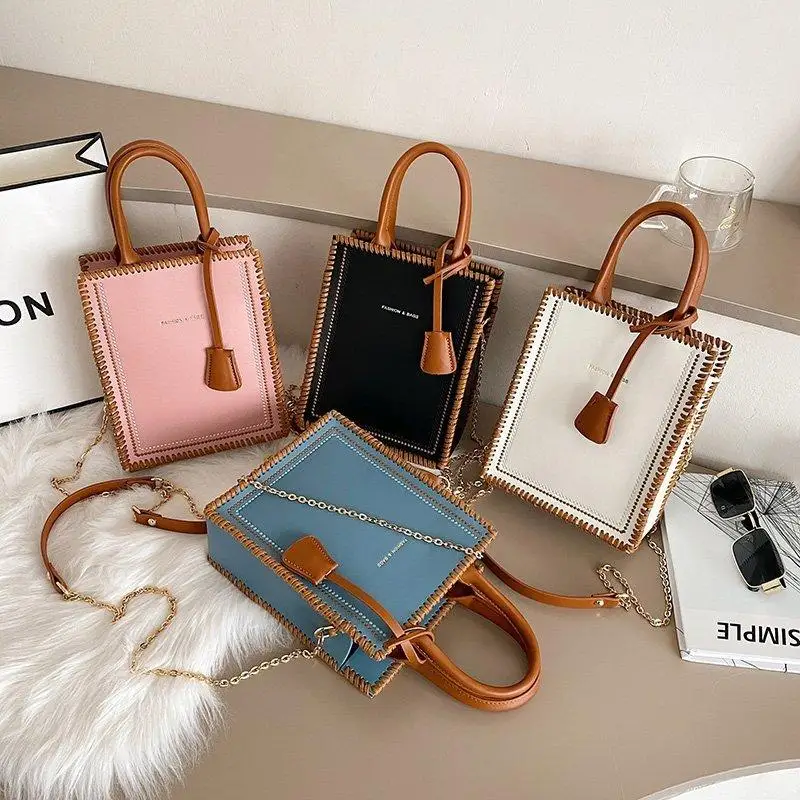 DIY Knitted bag - PU leather hand-sewn womens bag, women's crossbody bag, square bag