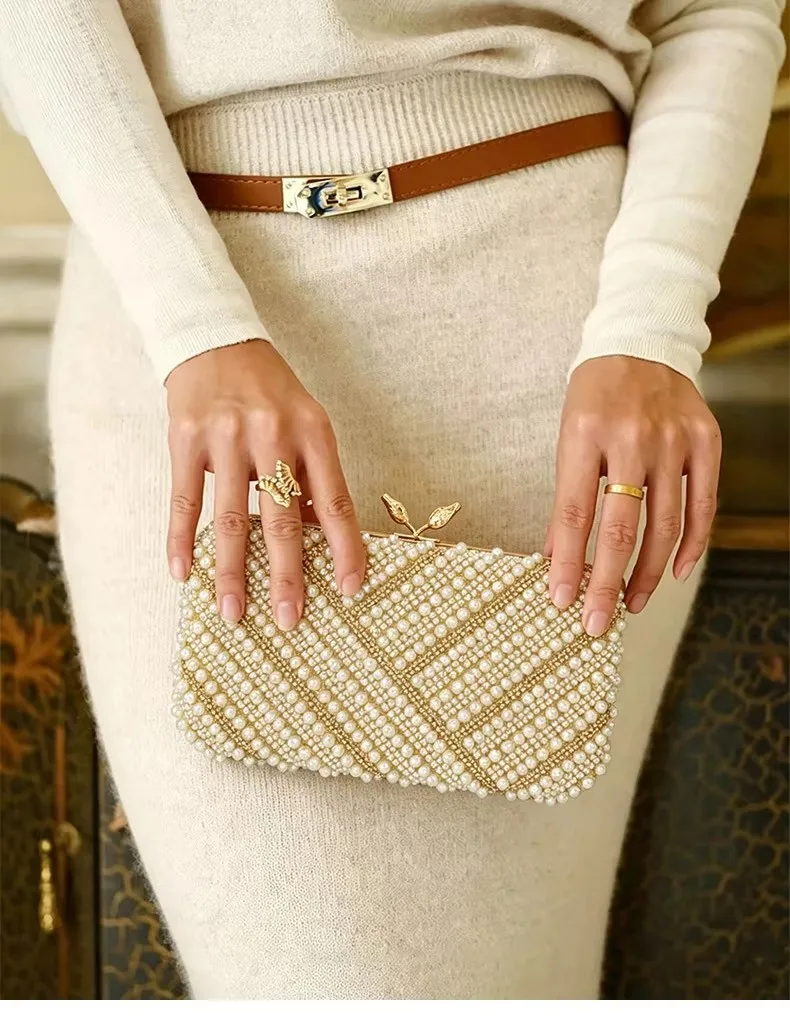 Pearl-Encrusted Diamond Dinner Women's High-End Clutch Light Luxury Party Celebrity Chain Bag