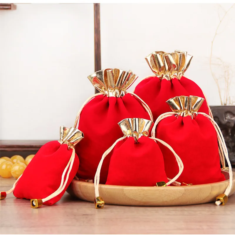 10/20 أجزاء/وحدة حقائب هدايا مخملية حمراء لحفلات عيد الميلاد حقائب متعددة الحجم صغيرة برباط لحفلات الزفاف 8x10/12x16/15x20cm #4