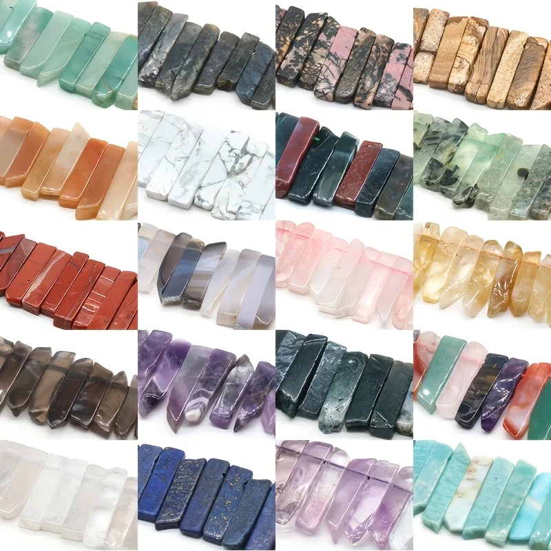 7.48-inch Rose Quartz Green Aventurine Tiger Eye Natural Stone Irregular Flat Strip with Horizontal Hole Jewelry Accessories