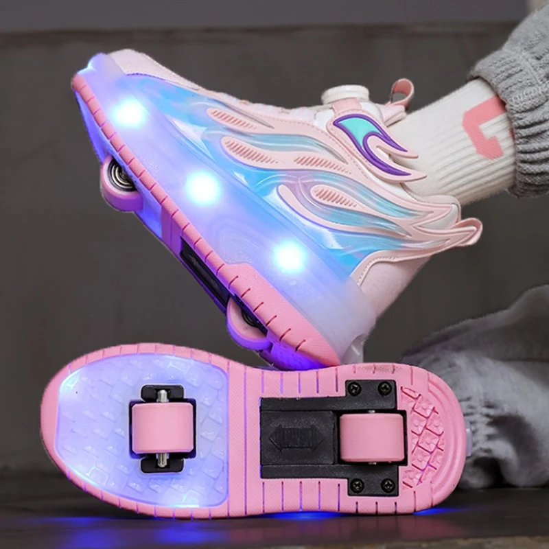 Children's Two Wheeled LED Light Sports Roller Skating Shoes2026 New Boys' and Girls Luminous Skateboarding USB Charging Shoes