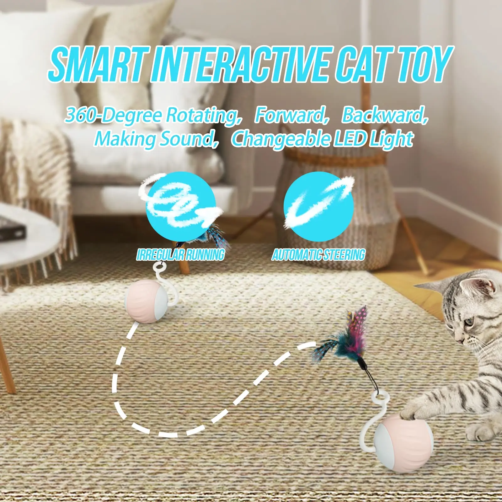 Cat Toys, Turbo Tail Popper Cat Toy 2-Speed Interactive Turbo Tail Mouse Cat Ball Toy Touch Control and Sound Control Smart Star