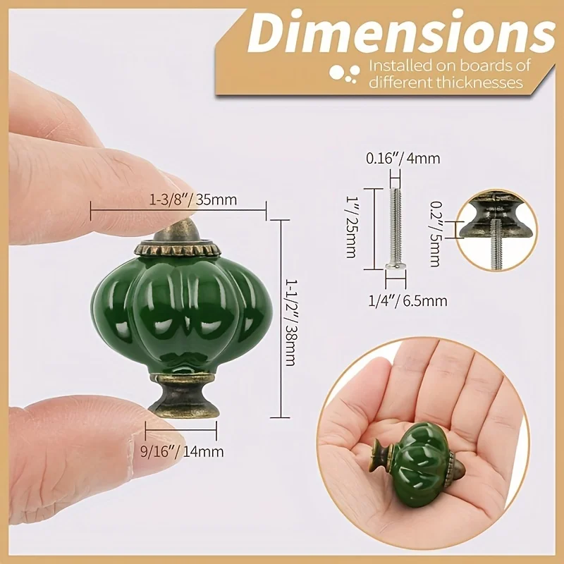 4pcs Vintage Ceramic Cabinet Pulls Lantern Knobs Dark Green 1 Set of Dresser Knobs, Drawer Pulls & Handles with Mounting Screws