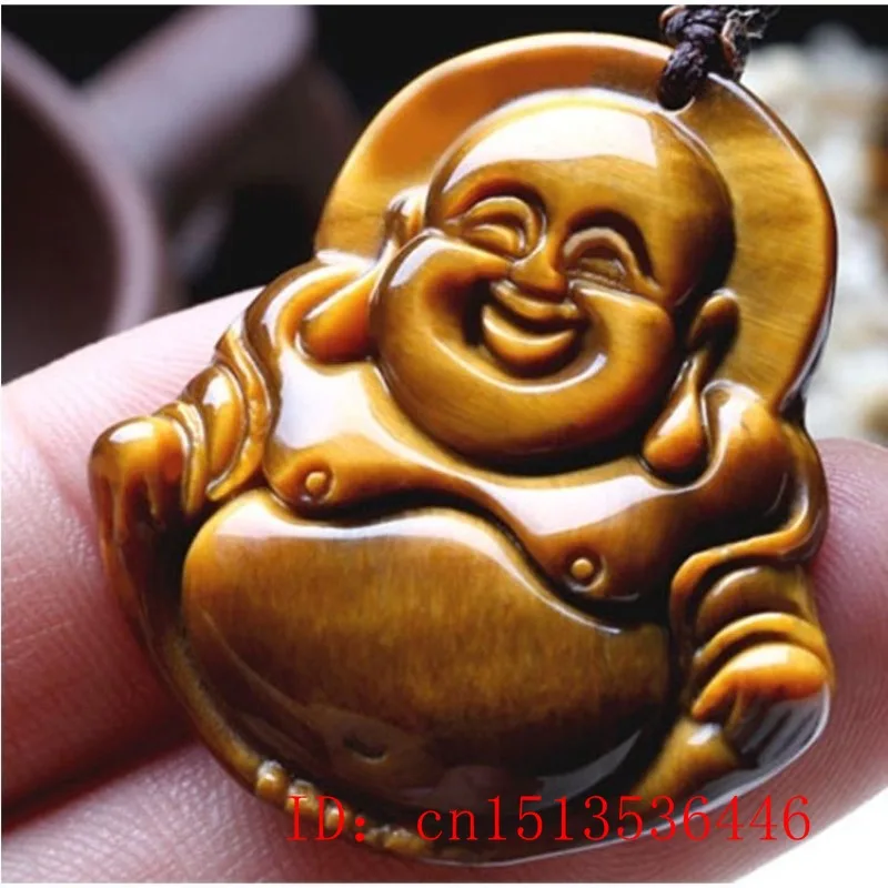 Natural Yellow Tiger Eye Stone Jade Maitreya Buddha Pendant Necklace Fashion Jewelry Amulet Luck Gifts Women Men Sweater Chain